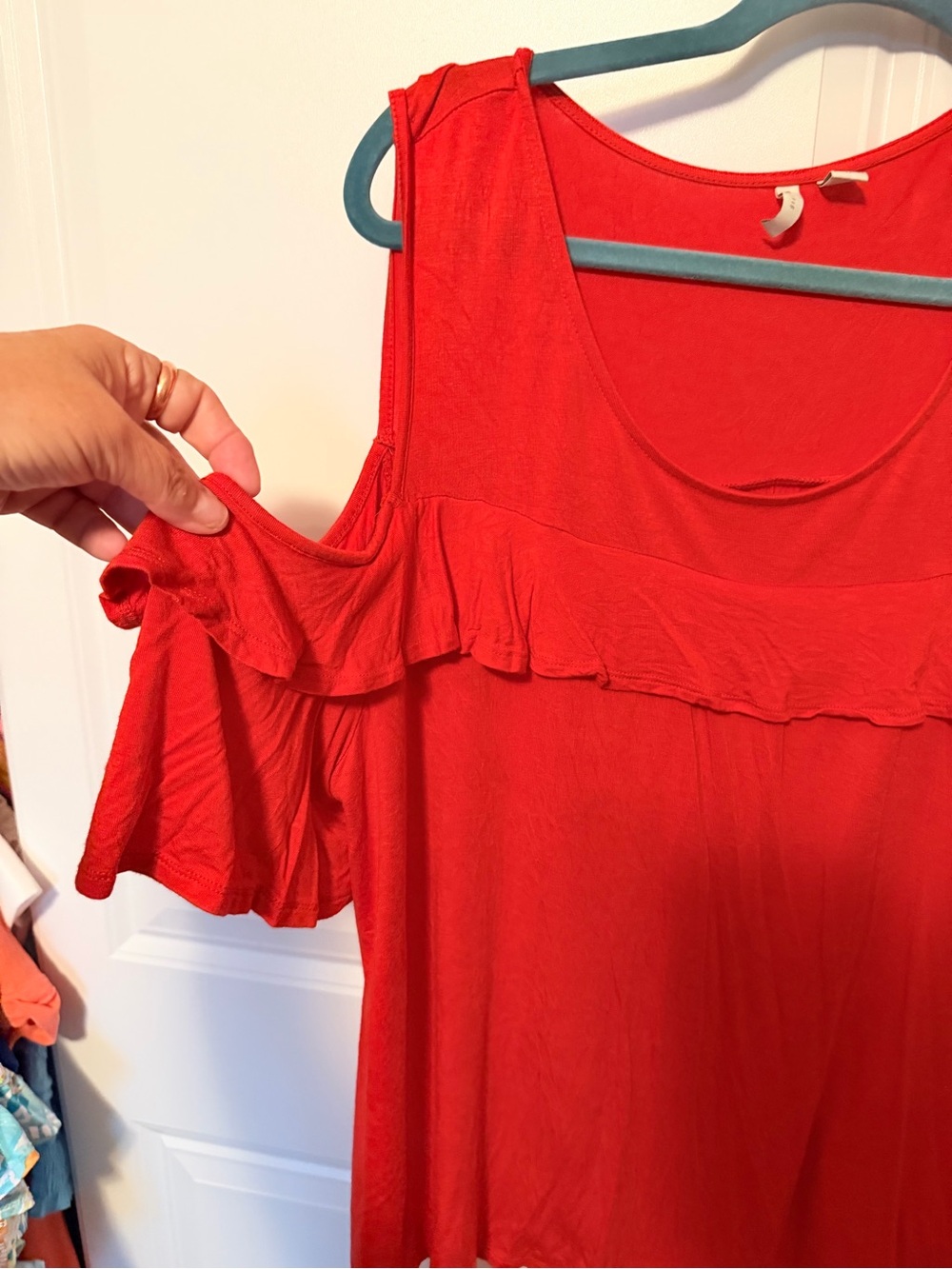 Cato Red Cold-Shoulder Ruffle Top - Picture 2 of 5
